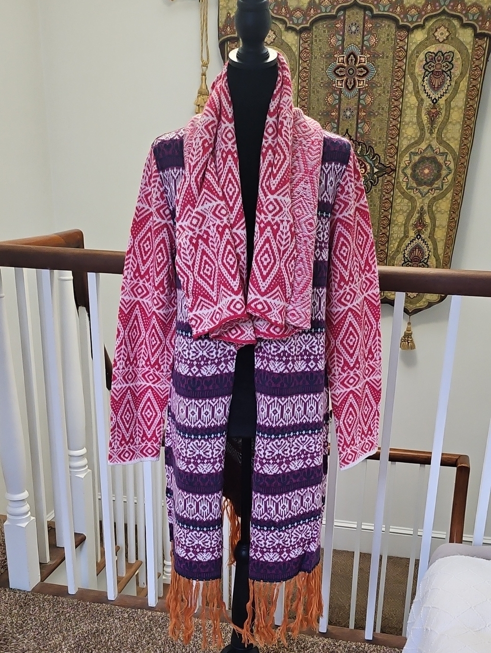 Blue Tassel Open Front Cardigan